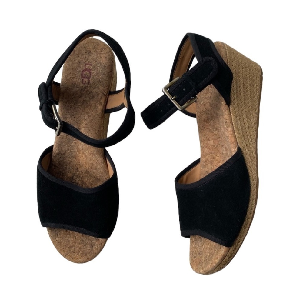 UGG Maybell Wedge espadrilles Suede Sandal Black